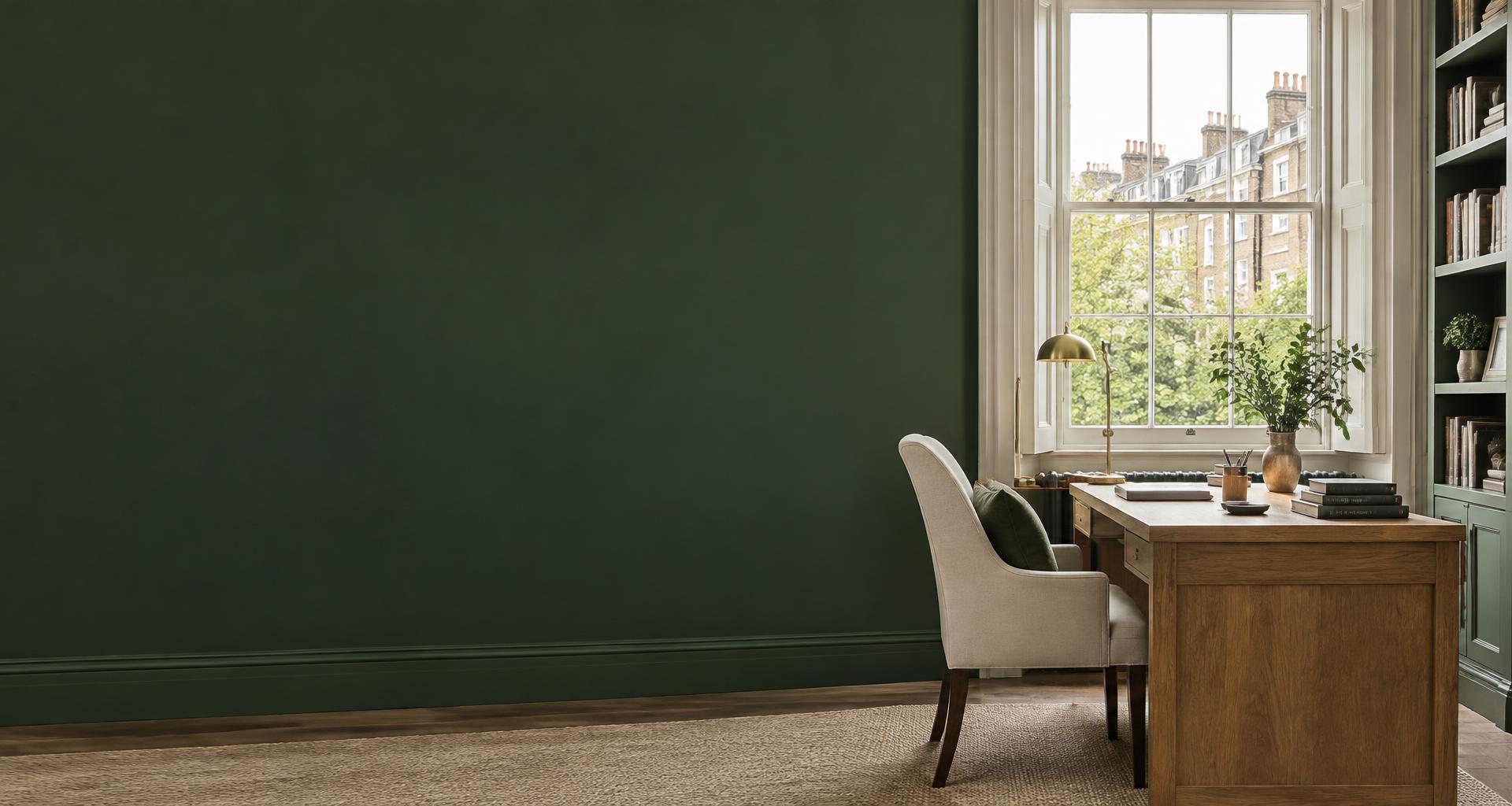 A quiet, light-filled study with books and a desk